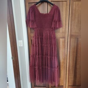 JessaKae Burgundy Swiss Dot Dress
